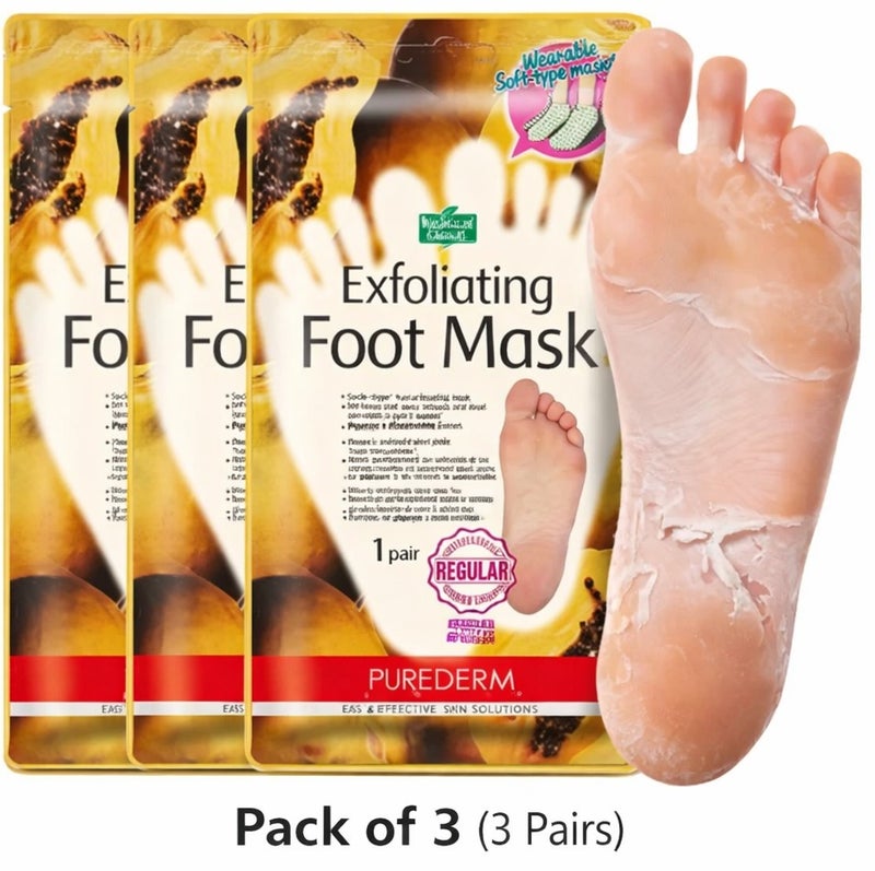 Purederm Exfoliating Foot Mask Botanical Choice – Peeling Socks for Dead Skin Removal with Papaya & Chamomile Extract | Baby Soft Feet | Pack of 3 (3 Pairs) - Image 1